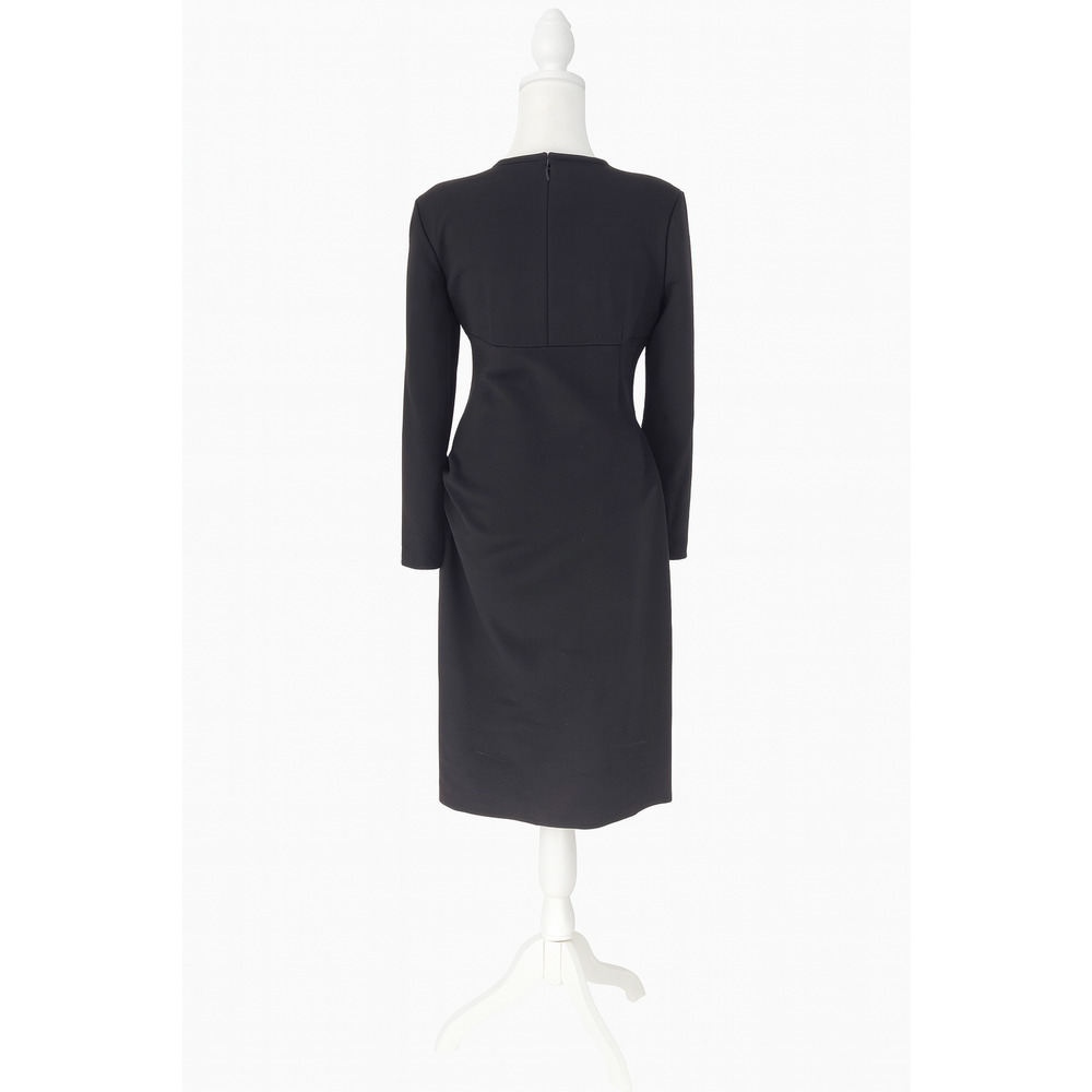 Anne Klein Black Long Sleeve Ruched Minimalist Stretch Sheath Midi Dress Small - Picture 3 of 9